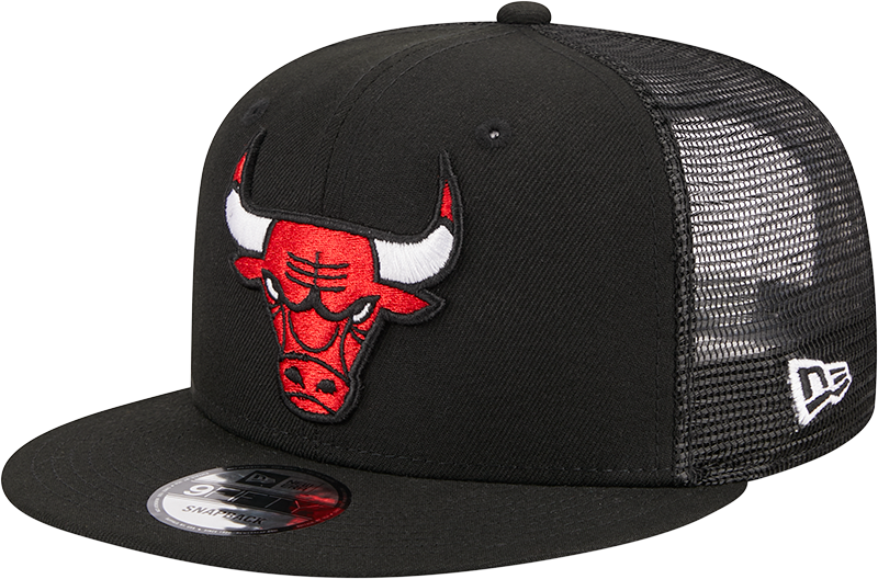 Chicago Bulls New Era Black 9FIFTY Trucker Snapback Hat product image 1, provided for visual reference and product detail