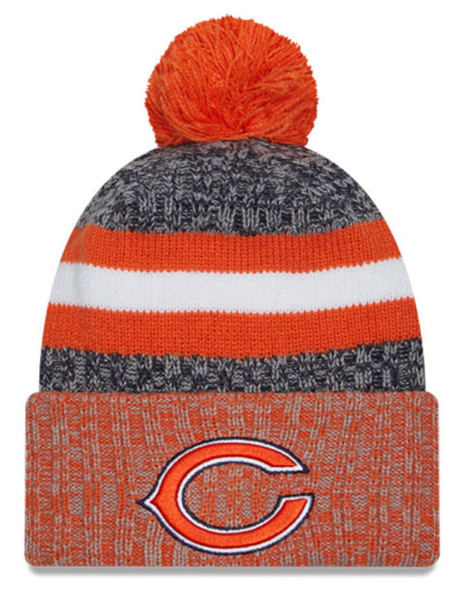 Chicago Bears New Era Orange 2023 Sideline Cuffed Knit Hat With Pom for Men product image 1, provided for visual reference