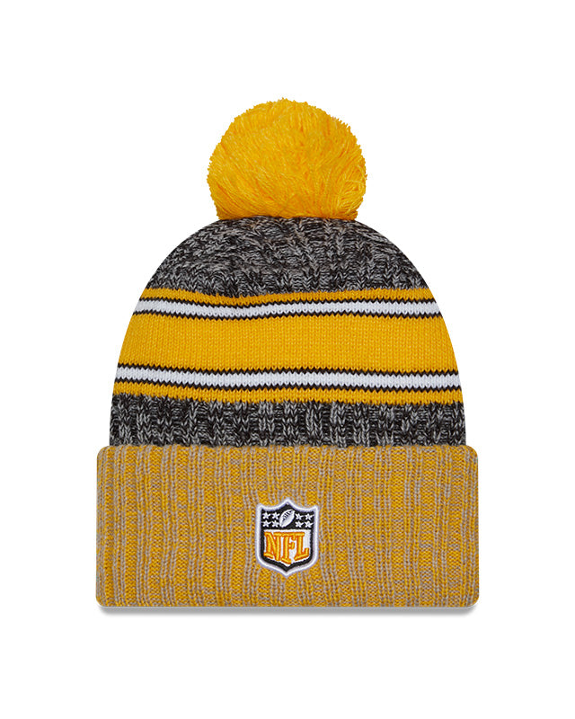 Pittsburgh Steelers New Era Black/Yellow 2023 Sideline Cuffed Knit Hat With Pom for Men product image 2, provided for visual