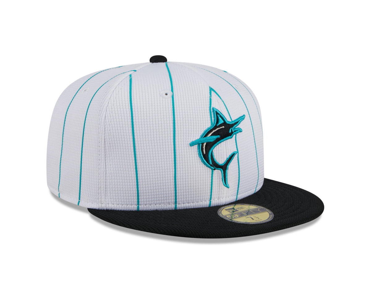 Miami Marlins White 2024 Batting Practice 59FIFTY Fitted Hat for Men product image 3, provided for visual reference and