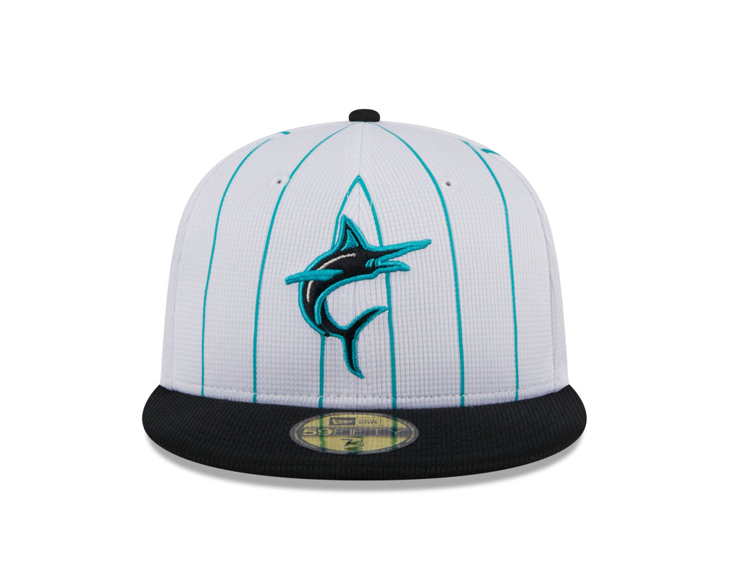 Miami Marlins White 2024 Batting Practice 59FIFTY Fitted Hat for Men product image 2, provided for visual reference and