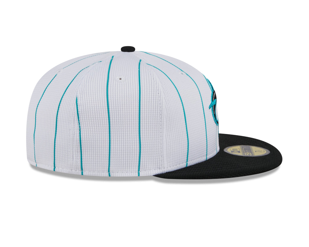 Miami Marlins White 2024 Batting Practice 59FIFTY Fitted Hat for Men product image 5, provided for visual reference and