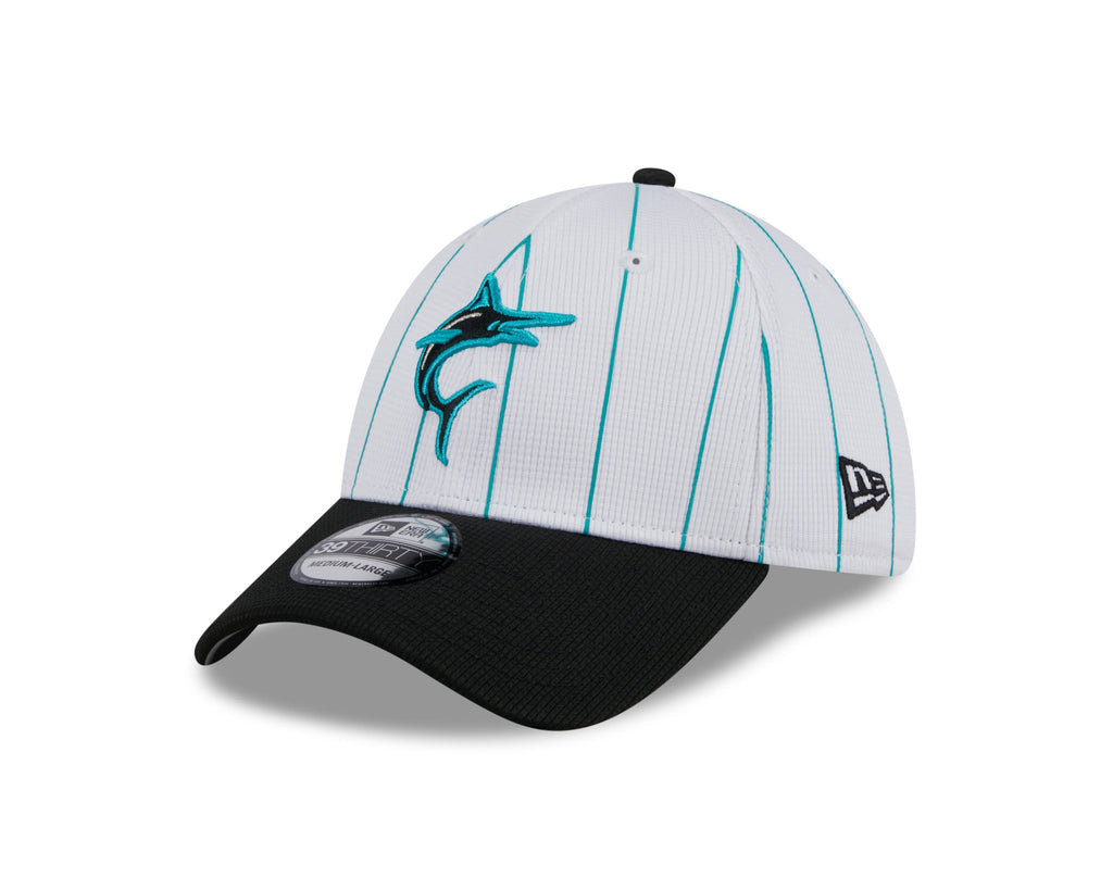 Miami Marlins New Era 2024 Batting Practice White/Black 39THIRTY Flex-Fit Hat for Men product image 8, provided for visual