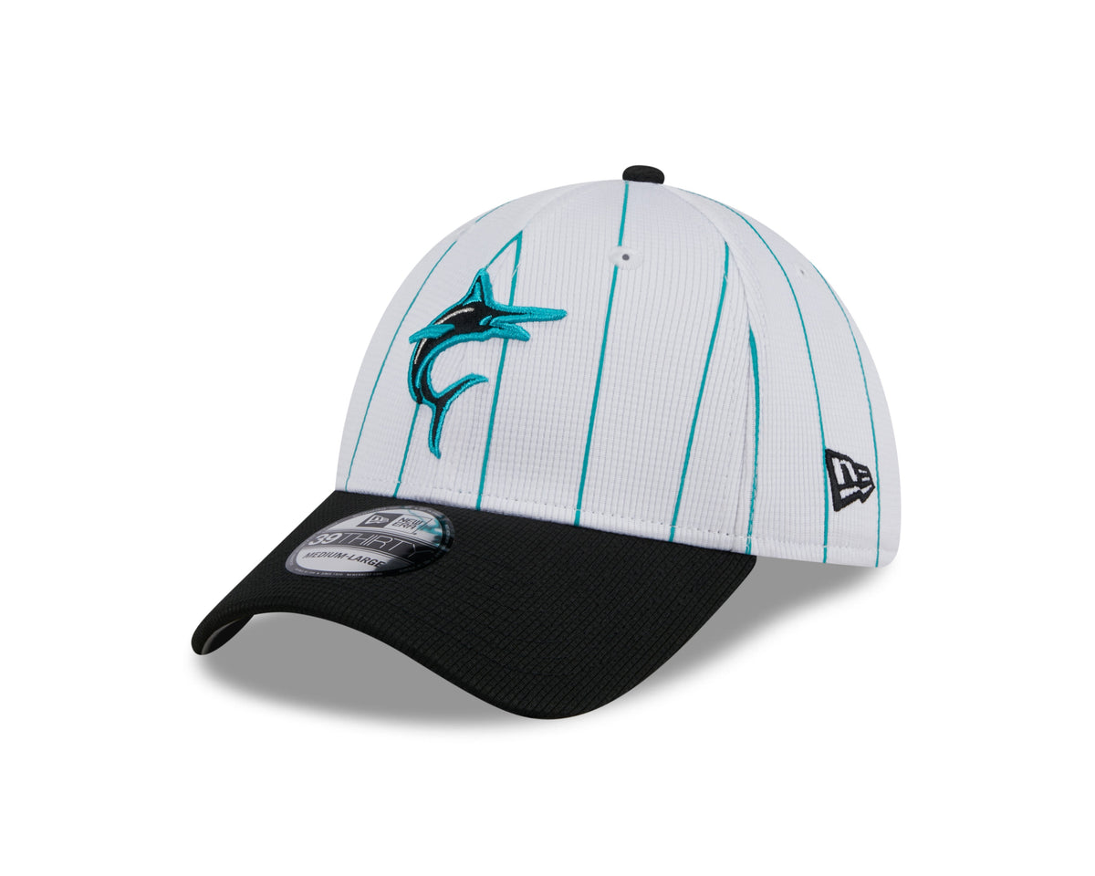 Miami Marlins New Era 2024 Batting Practice White/Black 39THIRTY Flex-Fit Hat for Men product image 8, provided for visual