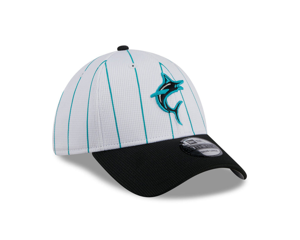Miami Marlins New Era 2024 Batting Practice White/Black 39THIRTY Flex-Fit Hat for Men product image 3, provided for visual