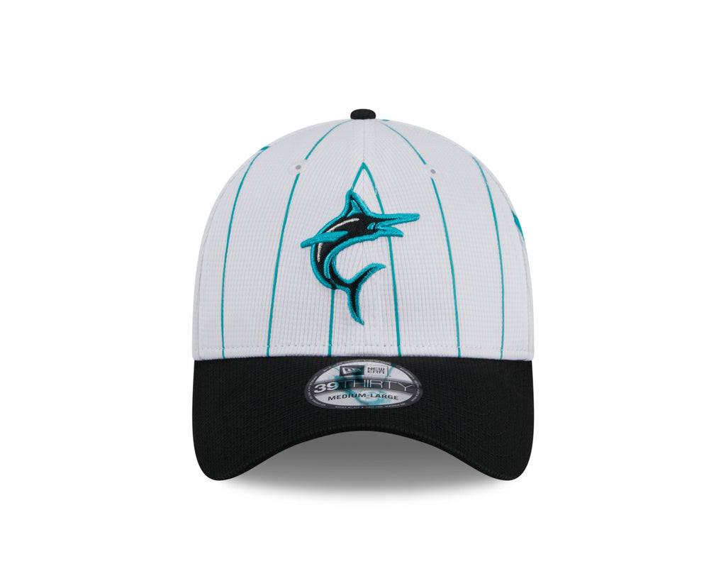 Miami Marlins New Era 2024 Batting Practice White/Black 39THIRTY Flex-Fit Hat for Men product image 2, provided for visual