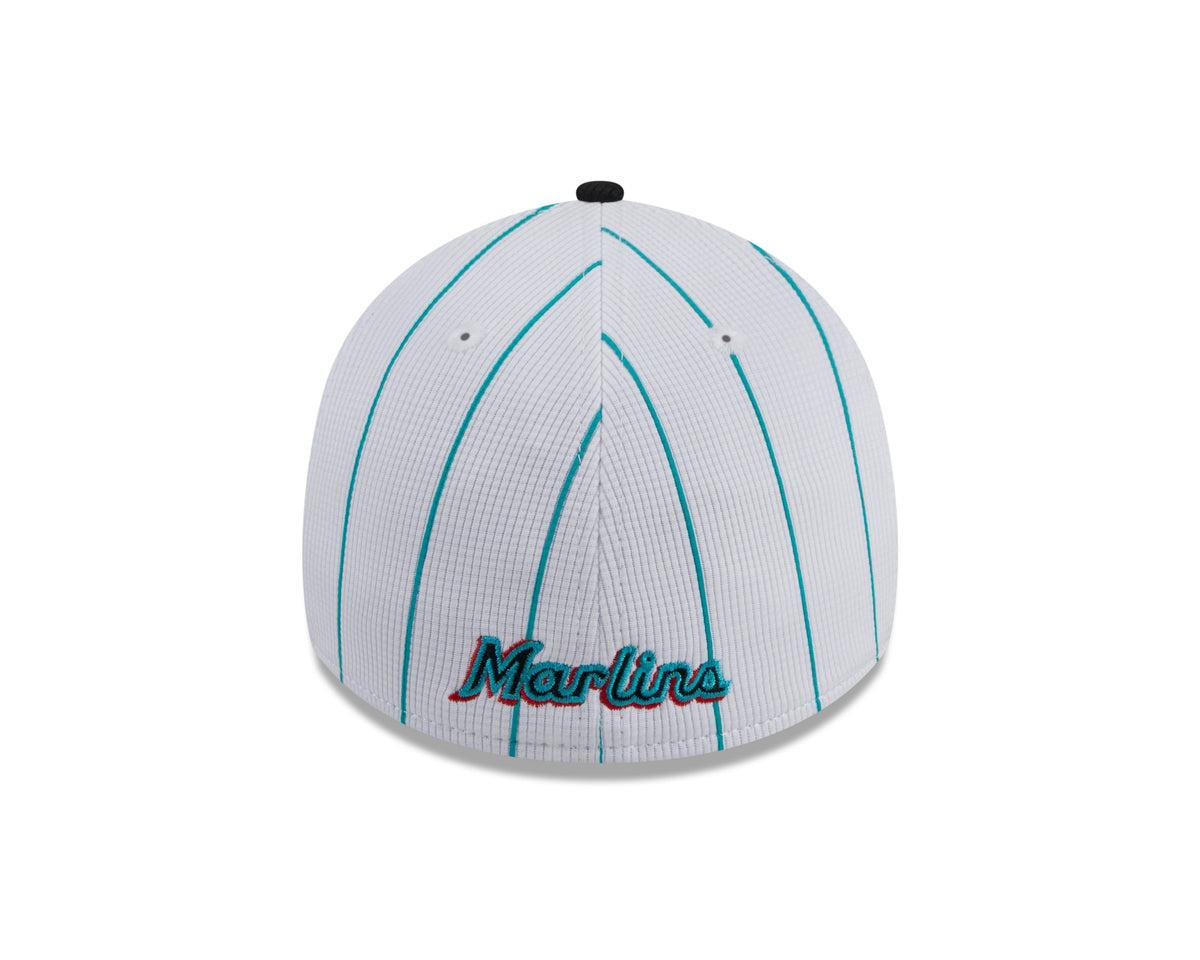 Miami Marlins New Era 2024 Batting Practice White/Black 39THIRTY Flex-Fit Hat for Men product image 6, provided for visual