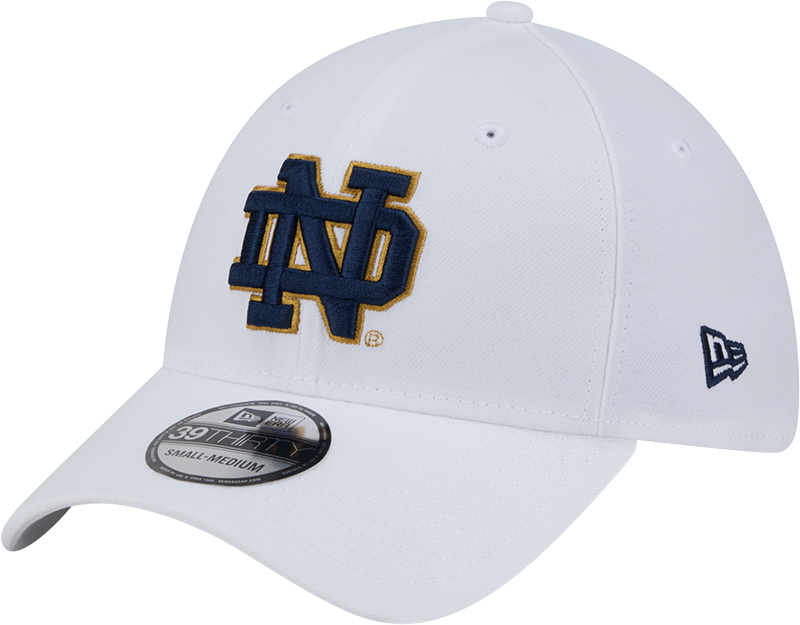 Mens New Era Notre Dame Fighting Irish White 39THIRTY Flex Hat product image 1, provided for visual reference and product