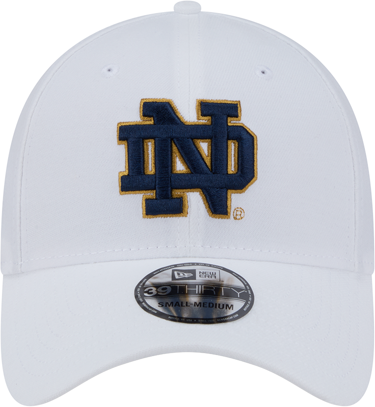 Mens New Era Notre Dame Fighting Irish White 39THIRTY Flex Hat product image 2, provided for visual reference and product