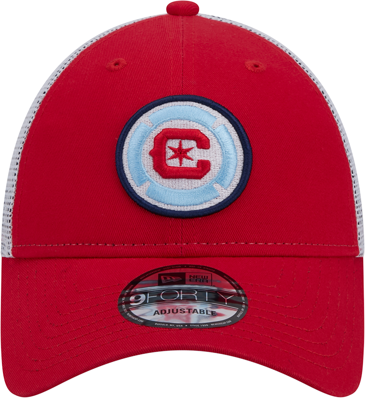 Chicago Fire New Era Red/White 9FORTY Trucker Adjustable Hat product image 2, provided for visual reference and product