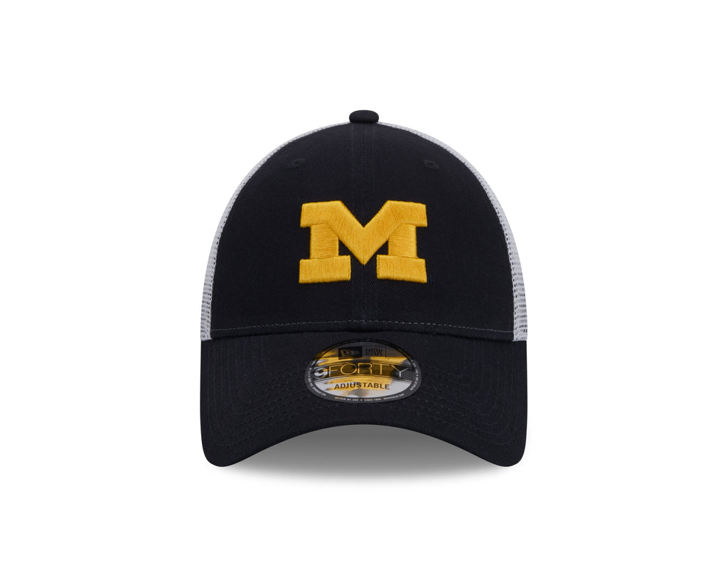 Michigan Wolverines New Era Navy/White Trucker 9FORTY Adjustable Hat product image 2, provided for visual reference and