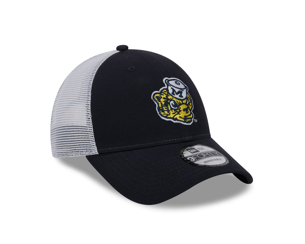 Michigan Wolverines New Era Vault Navy/White Trucker 9FORTY Adjustable Hat product image 3, provided for visual reference