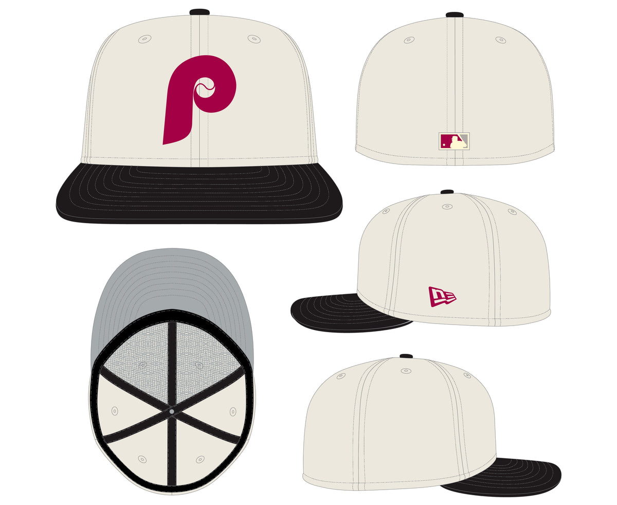 Philadelphia Phillies Cooperstown Collection Cream/Black Leather Visor New Era 59FIFTY Fitted Hat product image 4, provided