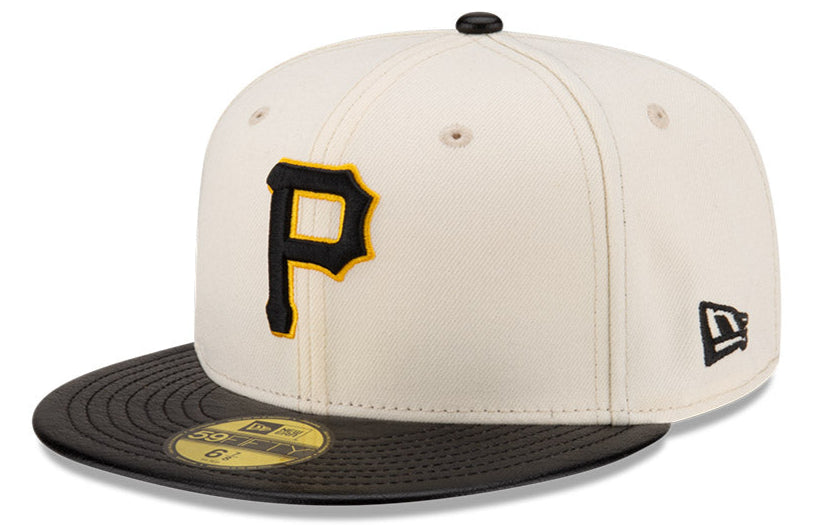 Pittsburgh Pirates Cream/Black Leather Visor New Era 59FIFTY Fitted Hat product image 1, provided for visual reference and