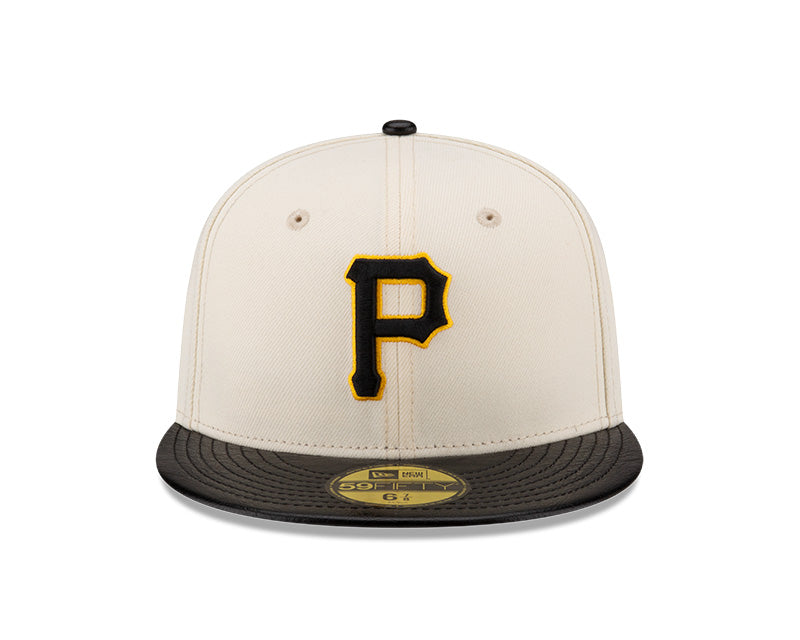 Pittsburgh Pirates Cream/Black Leather Visor New Era 59FIFTY Fitted Hat product image 2, provided for visual reference and