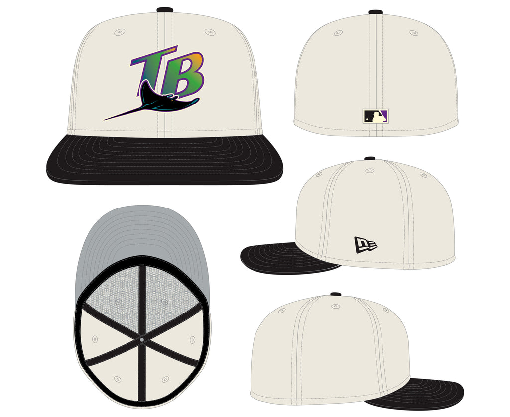 Tampa Bay Devil Rays Cooperstown Collection Cream/Black Leather Visor New Era 59FIFTY Fitted Hat product image 5, provided