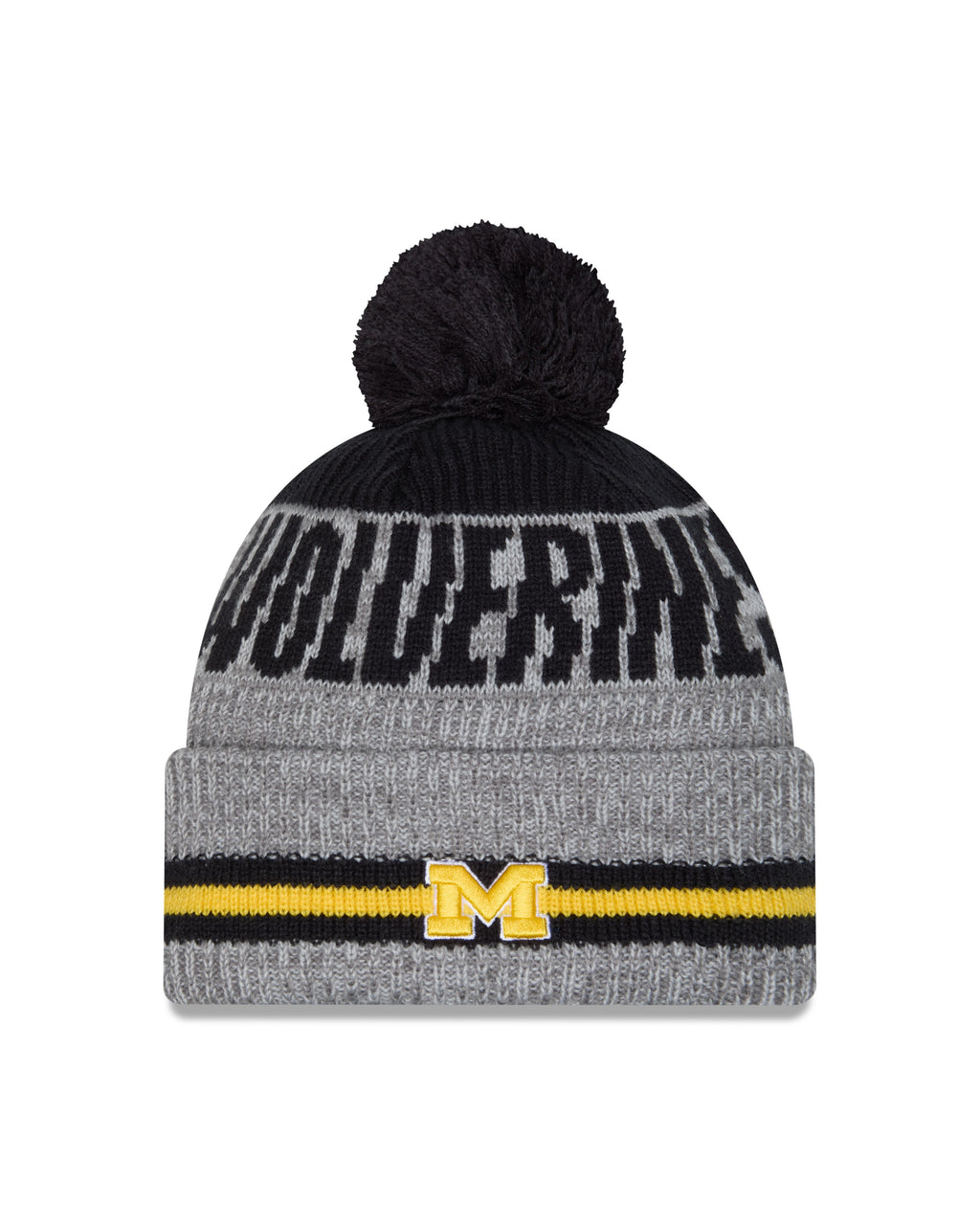 Michigan Wolverines New Era Gray/Blue Runner Cuffed Pom Knit Hat for Men product image 2, provided for visual reference and