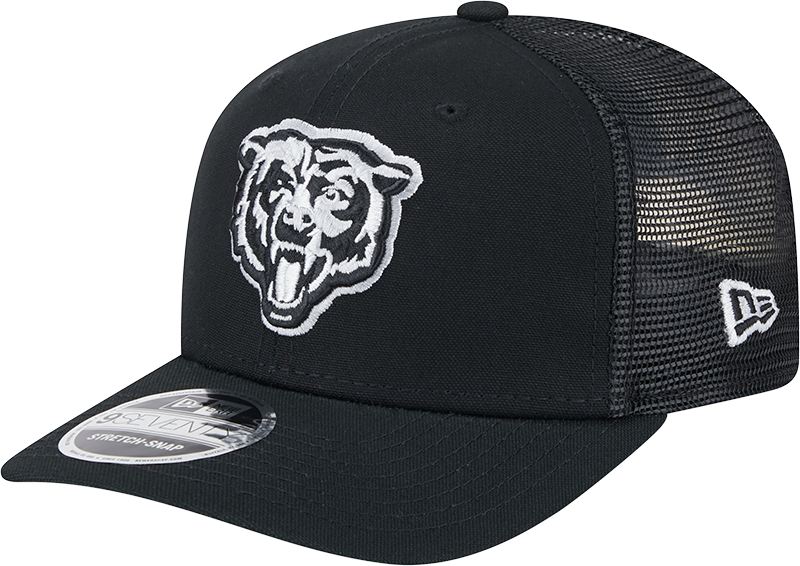 Chicago Bears New Era Black/White Trucker Primary 9SEVENTY Trucker Hat product image 1, provided for visual reference and