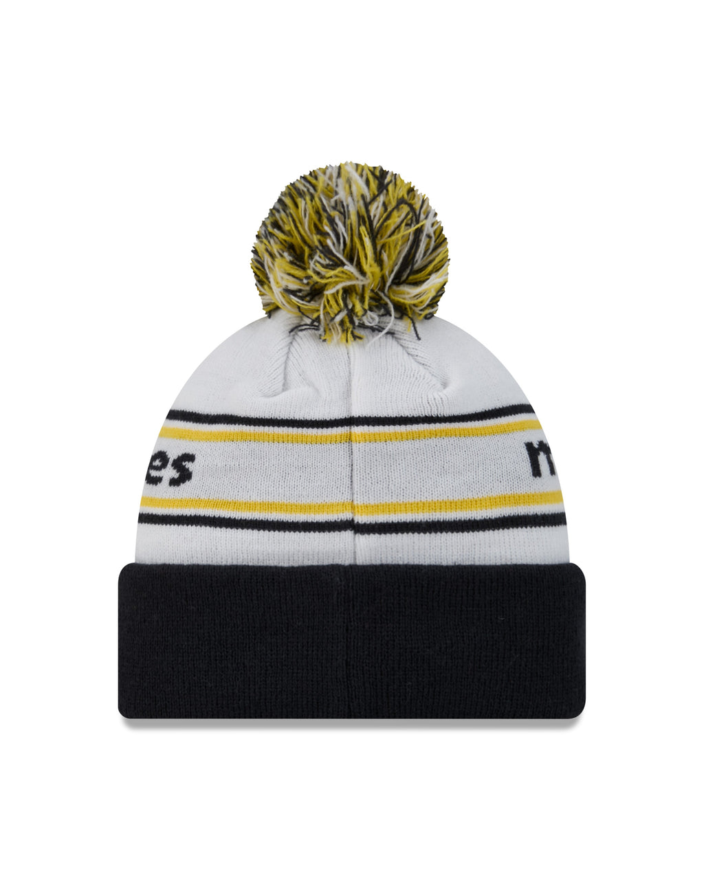 Michigan Wolverines New Era White/Blue Banded Cuffed Pom Knit Hat for Men product image 2, provided for visual reference and