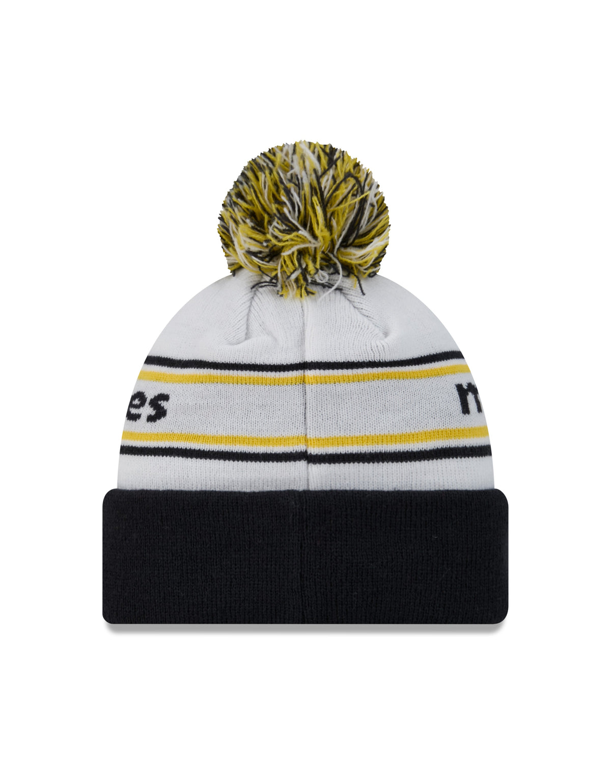 Michigan Wolverines New Era White/Blue Banded Cuffed Pom Knit Hat for Men product image 2, provided for visual reference and