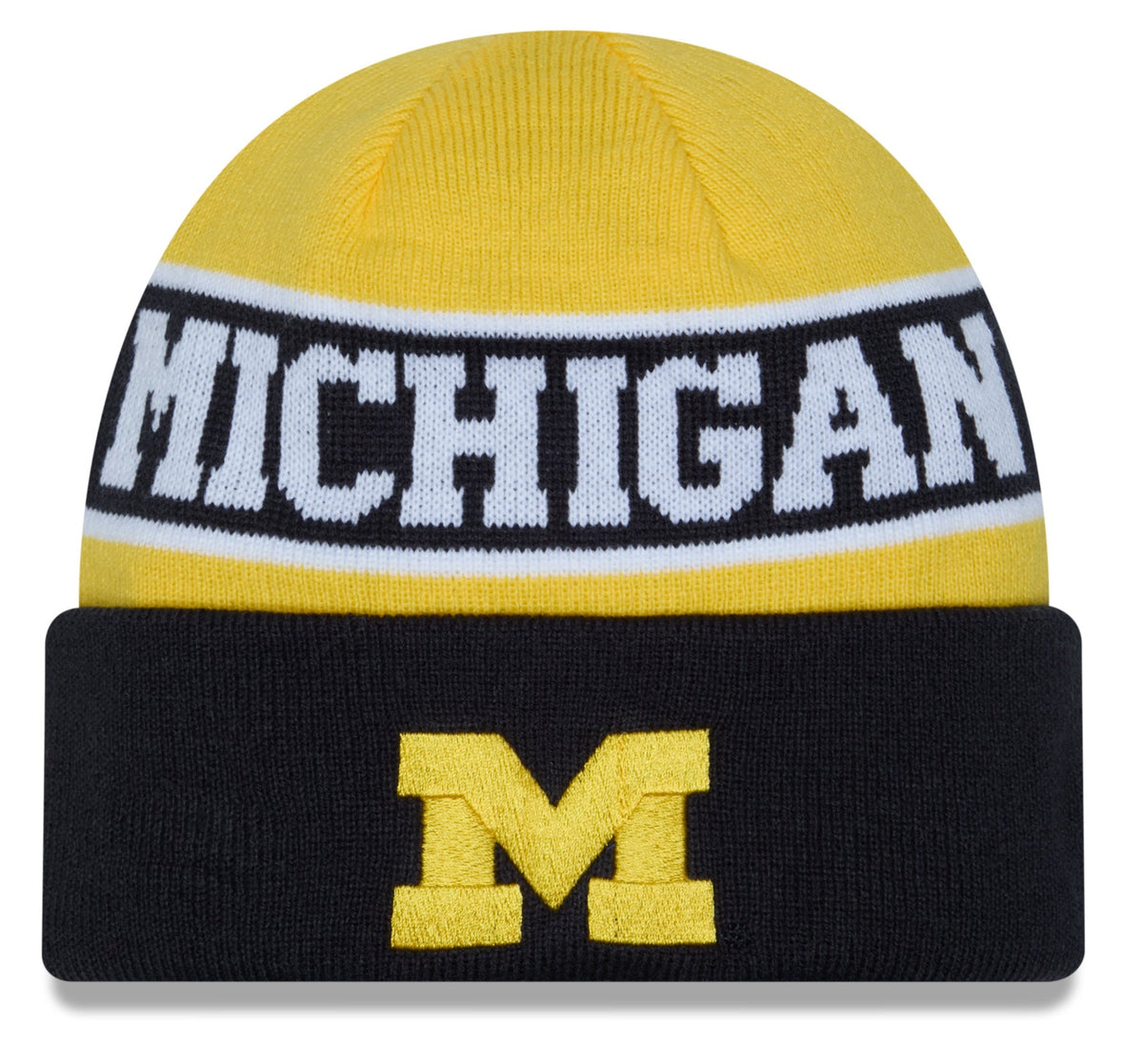 Michigan Wolverines New Era Maize and Blue Reversible Cuffed Knit Hat for Men product image 1, provided for visual reference