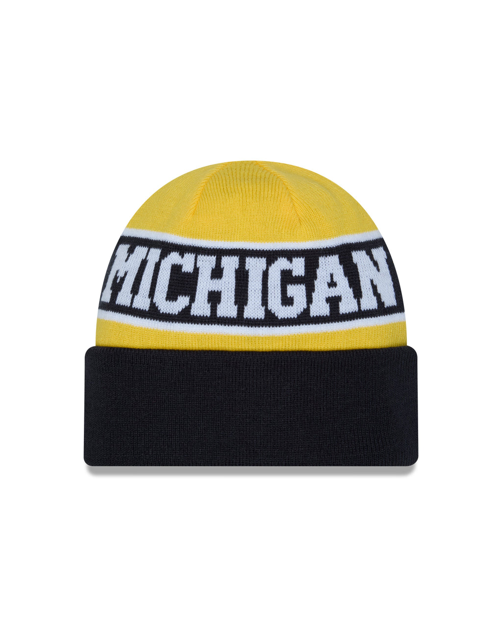 Michigan Wolverines New Era Maize and Blue Reversible Cuffed Knit Hat for Men product image 2, provided for visual reference