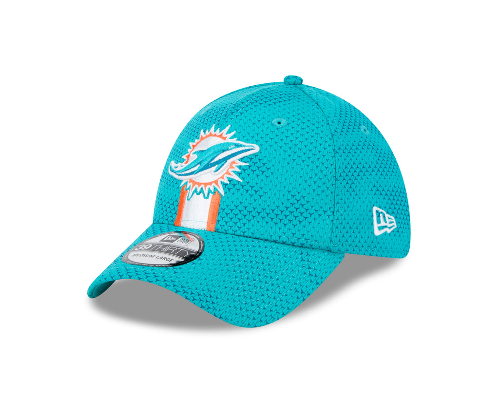 Miami Dolphins New Era 2024 Sideline Aqua 39THIRTY Flex Hat for Men product image 4, provided for visual reference and