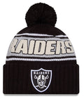 Las Vegas Raiders New Era 2024 NFL Sideline Black Cuffed Pom Knit Hat product image 1, provided for visual reference and
