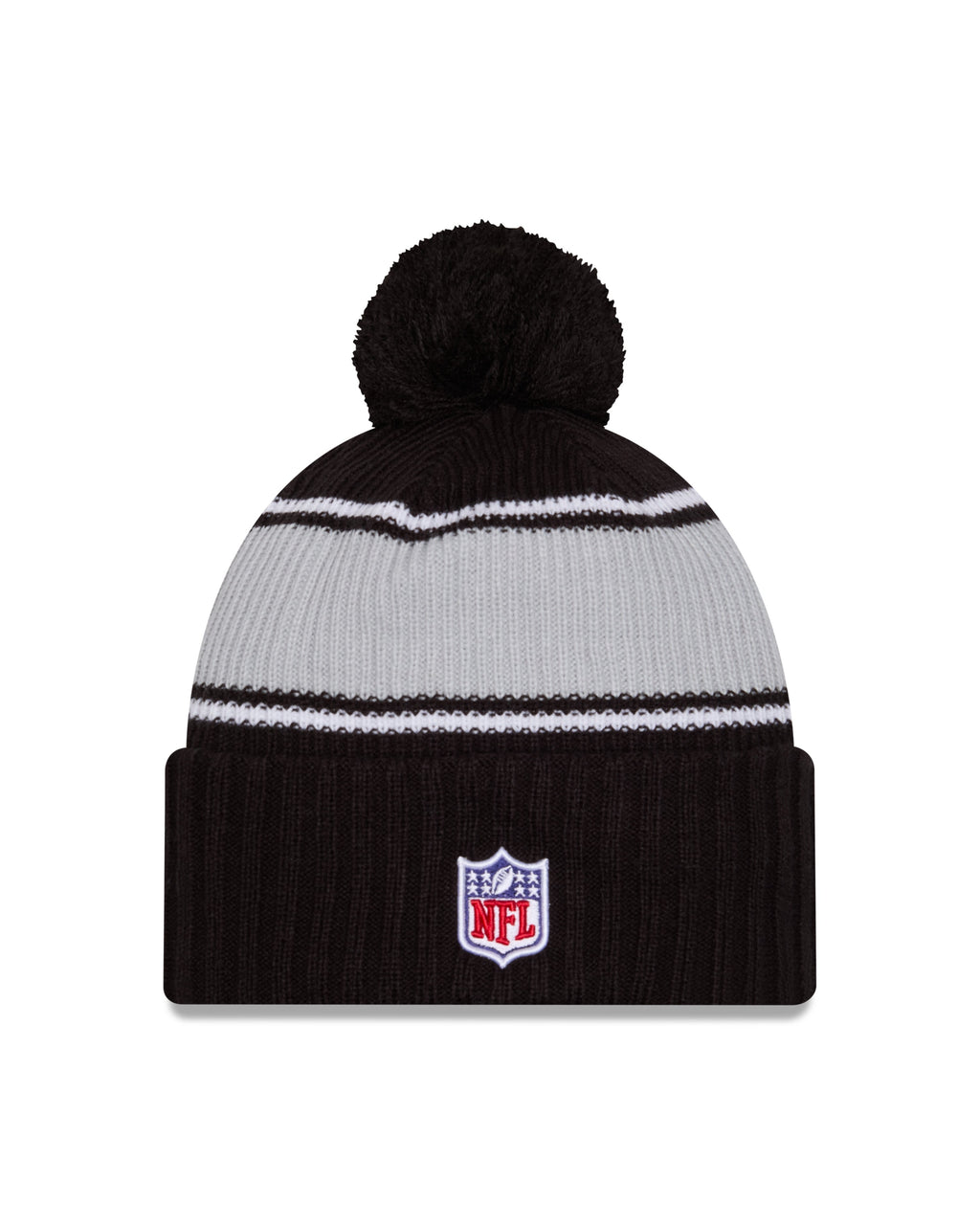 Las Vegas Raiders New Era 2024 NFL Sideline Black Cuffed Pom Knit Hat product image 2, provided for visual reference and