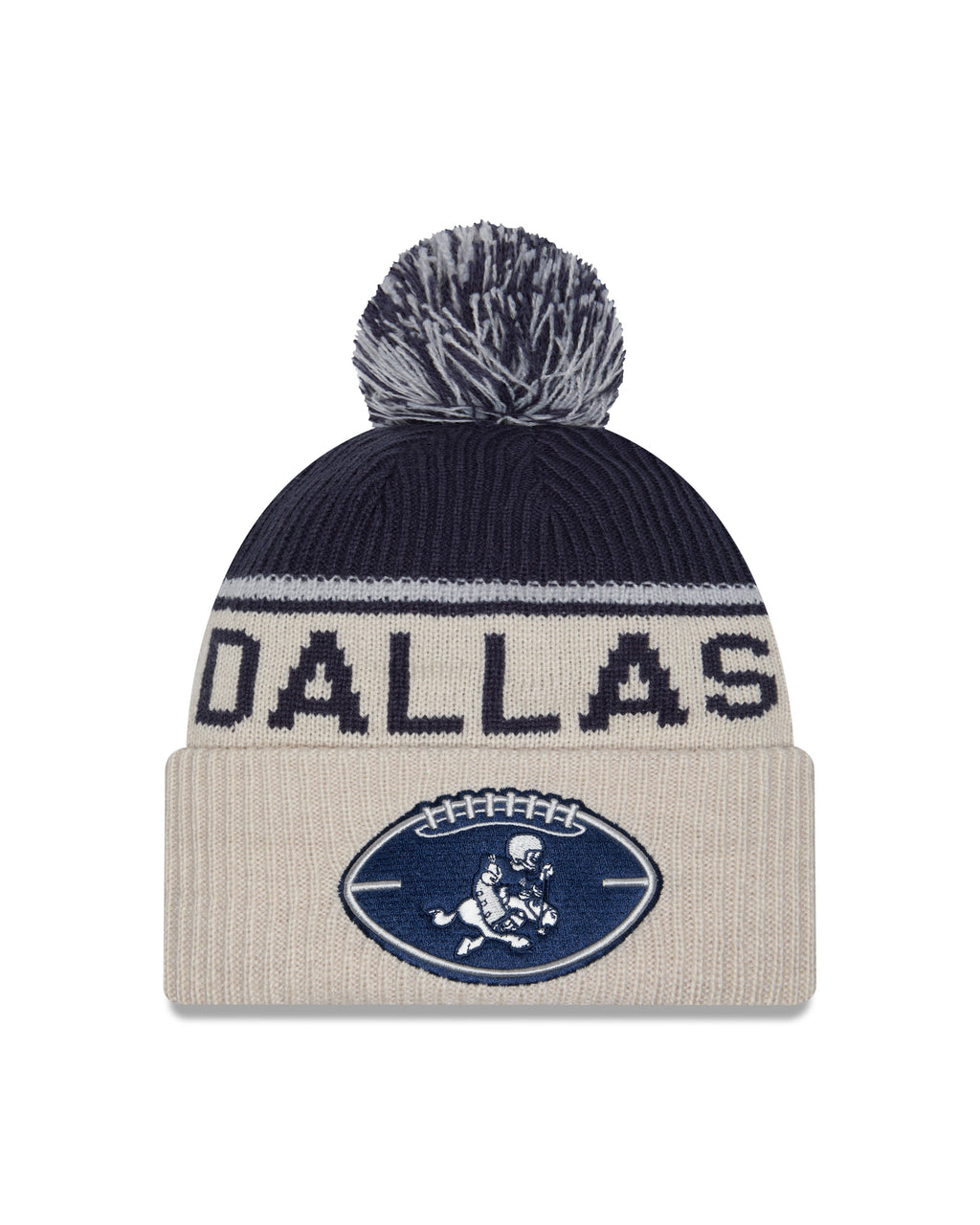 Dallas Cowboys New Era 2024 NFL Sideline Historic Stone/ Navy Cuffed Pom Knit Hat product image 2, provided for visual