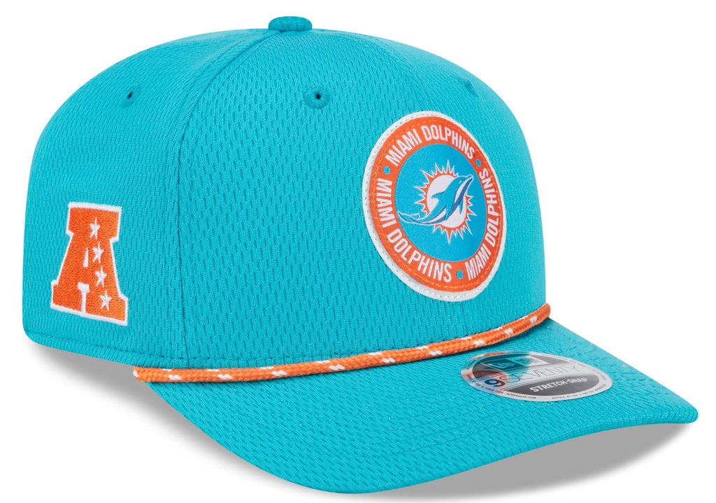Miami Dolphins New Era 2024 Sideline Aqua 9SEVENTY Adjustable Hat for Men product image 1, provided for visual reference and