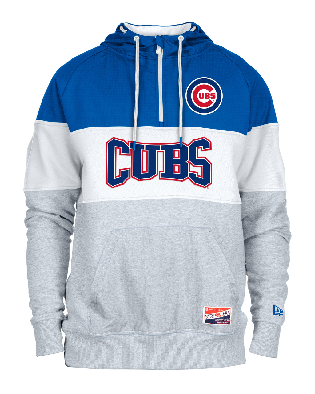 Mens Chicago Cubs New Era White/Royal/Gray Half Zip Hoodie product image 1, provided for visual reference and product detail