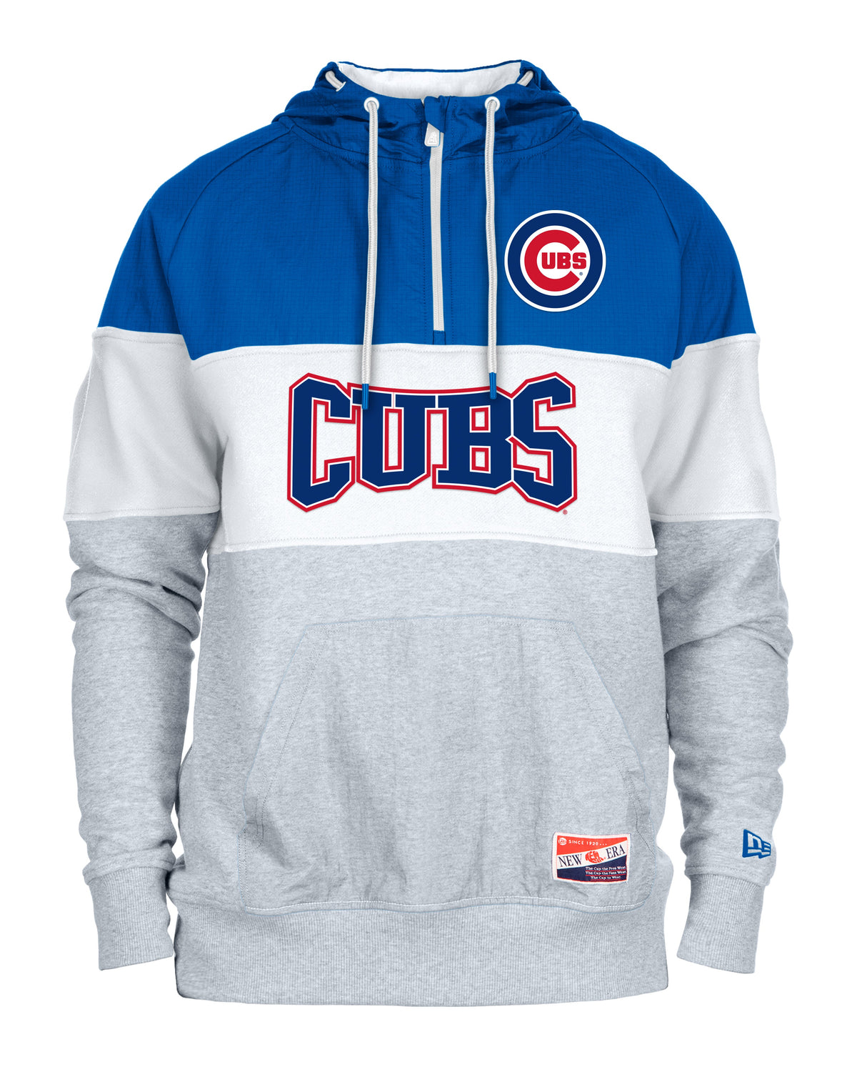 Mens Chicago Cubs New Era White/Royal/Gray Half Zip Hoodie product image 1, provided for visual reference and product detail