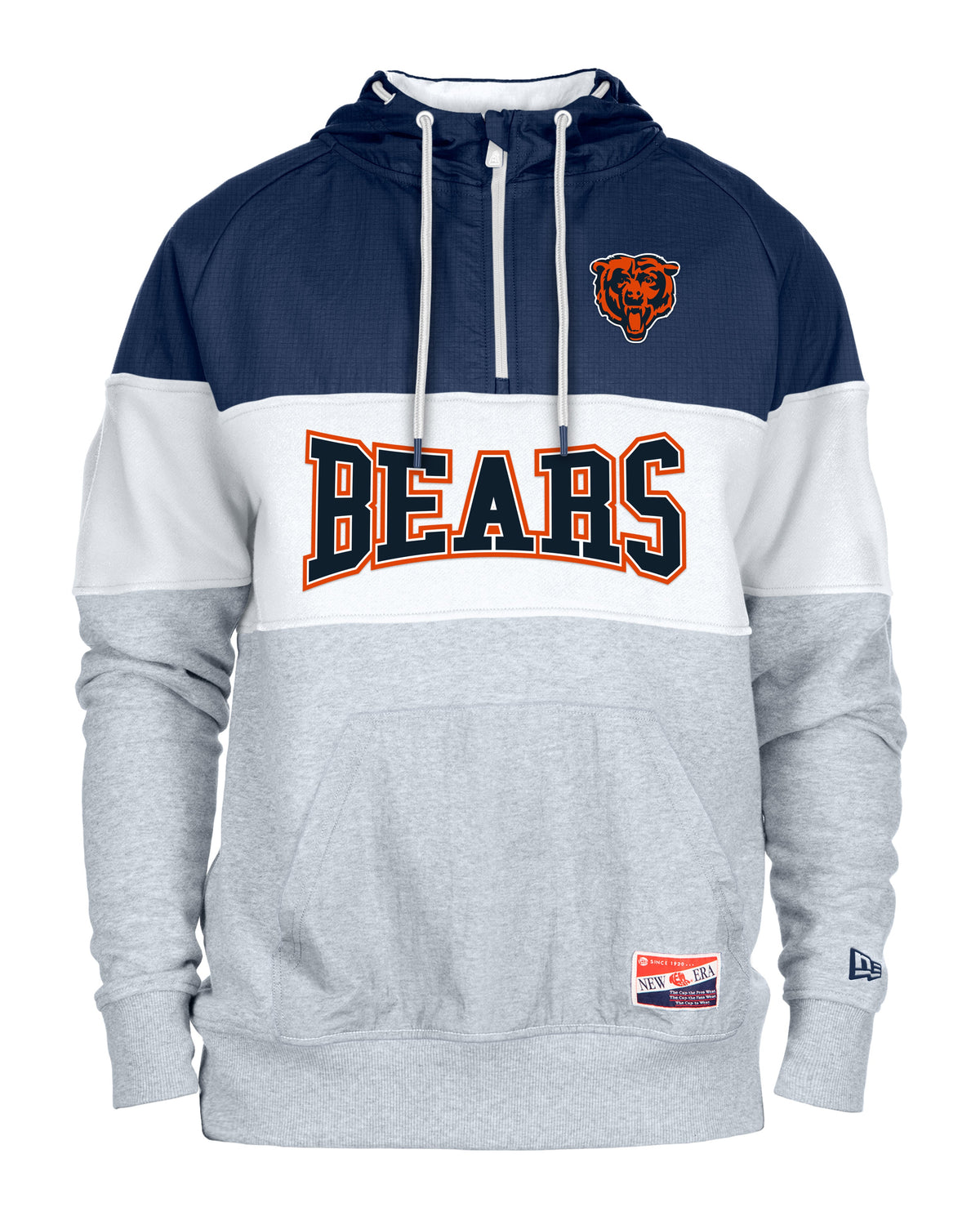 Mens Chicago Bears New Era White/Navy/Gray Half Zip Hoodie product image 1, provided for visual reference and product detail