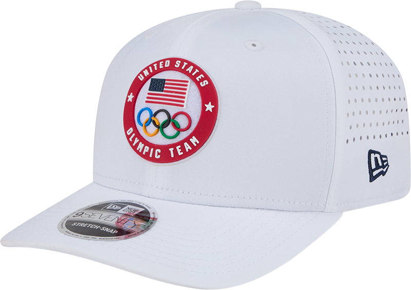 Team USA Olympics White Performance New Era 9SEVENTY Stretch Snap Adjustable Hat product image 1, provided for visual
