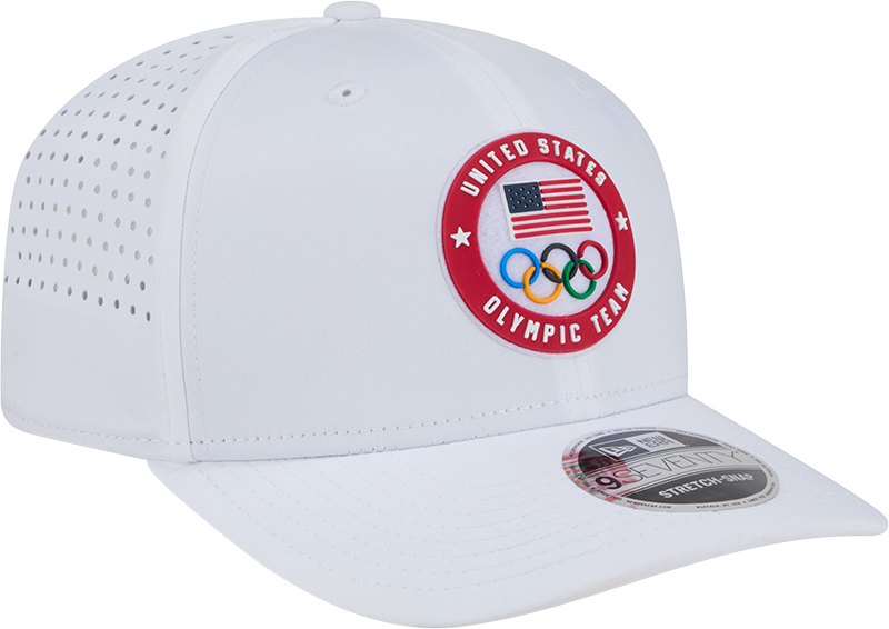 Team USA Olympics White Performance New Era 9SEVENTY Stretch Snap Adjustable Hat product image 3, provided for visual