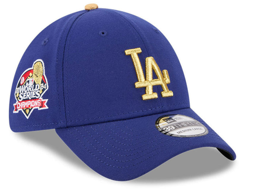 Los Angeles Dodgers New Era Royal Blue MLB 24 Gold Champions 39THIRTY Flex Fit Hat product image 1, provided for visual