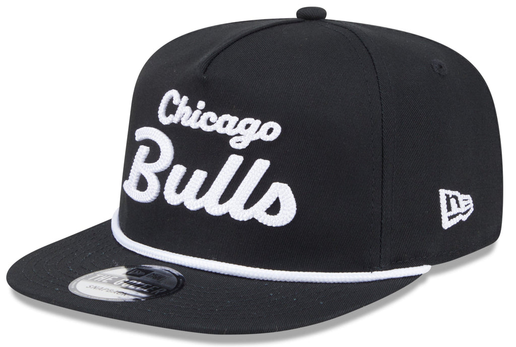 Chicago Bulls New Era Black Team Text The Golfer Snapback Hat product image 1, provided for visual reference and product
