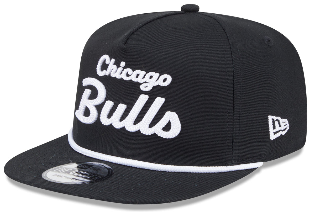 Chicago Bulls New Era Black Team Text The Golfer Snapback Hat product image 1, provided for visual reference and product