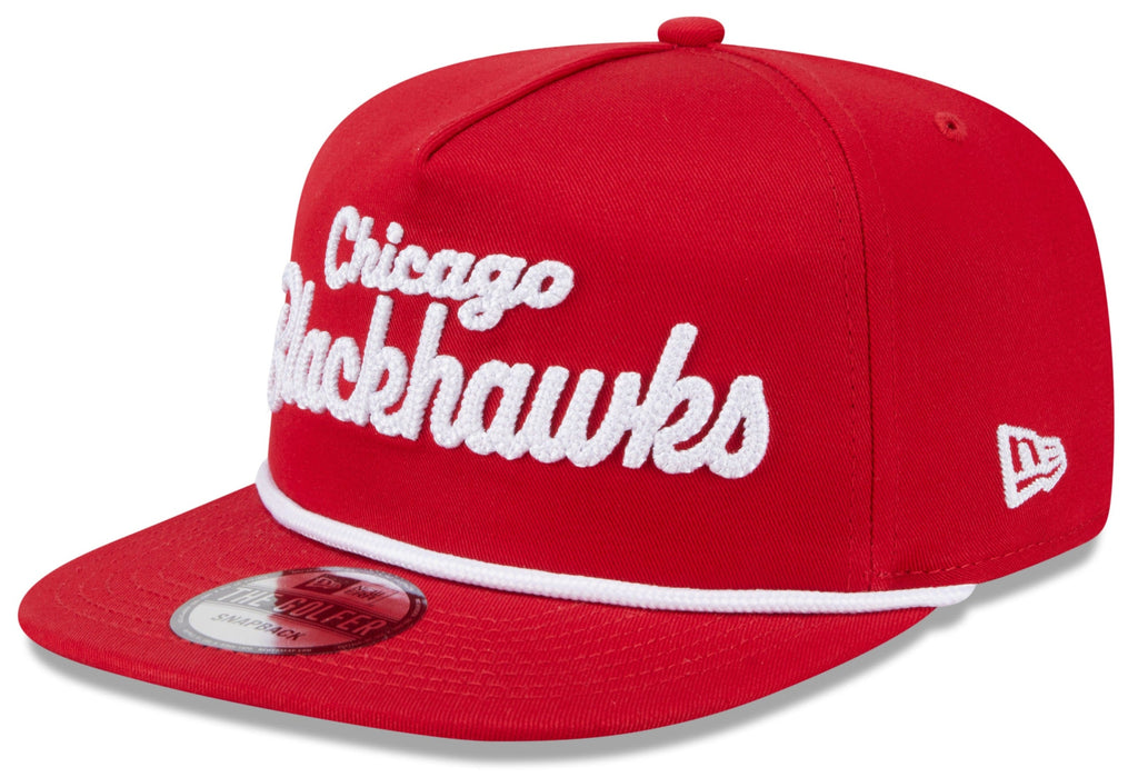 Chicago Blackhawks New Era Red Team Text The Golfer Snapback Hat product image 1, provided for visual reference and product