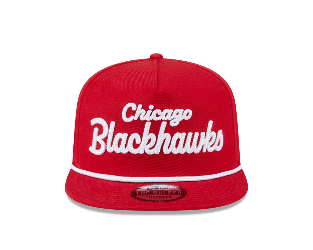 Chicago Blackhawks New Era Red Team Text The Golfer Snapback Hat product image 2, provided for visual reference and product