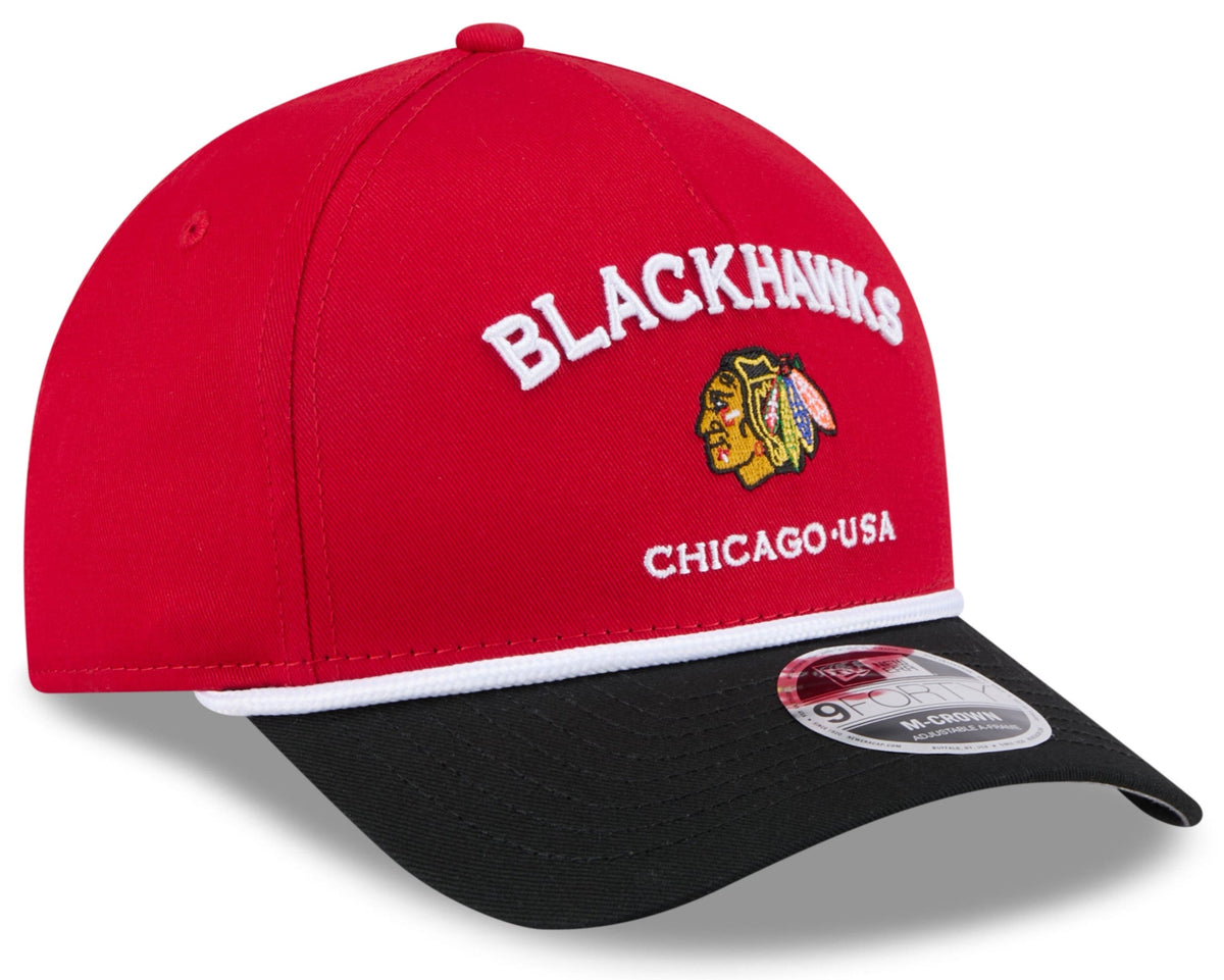 Chicago Blackhawks New Era Rope M-Crown 9FORTY Adjustable Hat product image 1, provided for visual reference and product