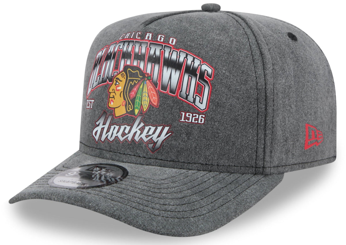 Chicago Blackhawks New Era Gray Washed 9FIFTY A-Frame Snapback Hat product image 1, provided for visual reference and