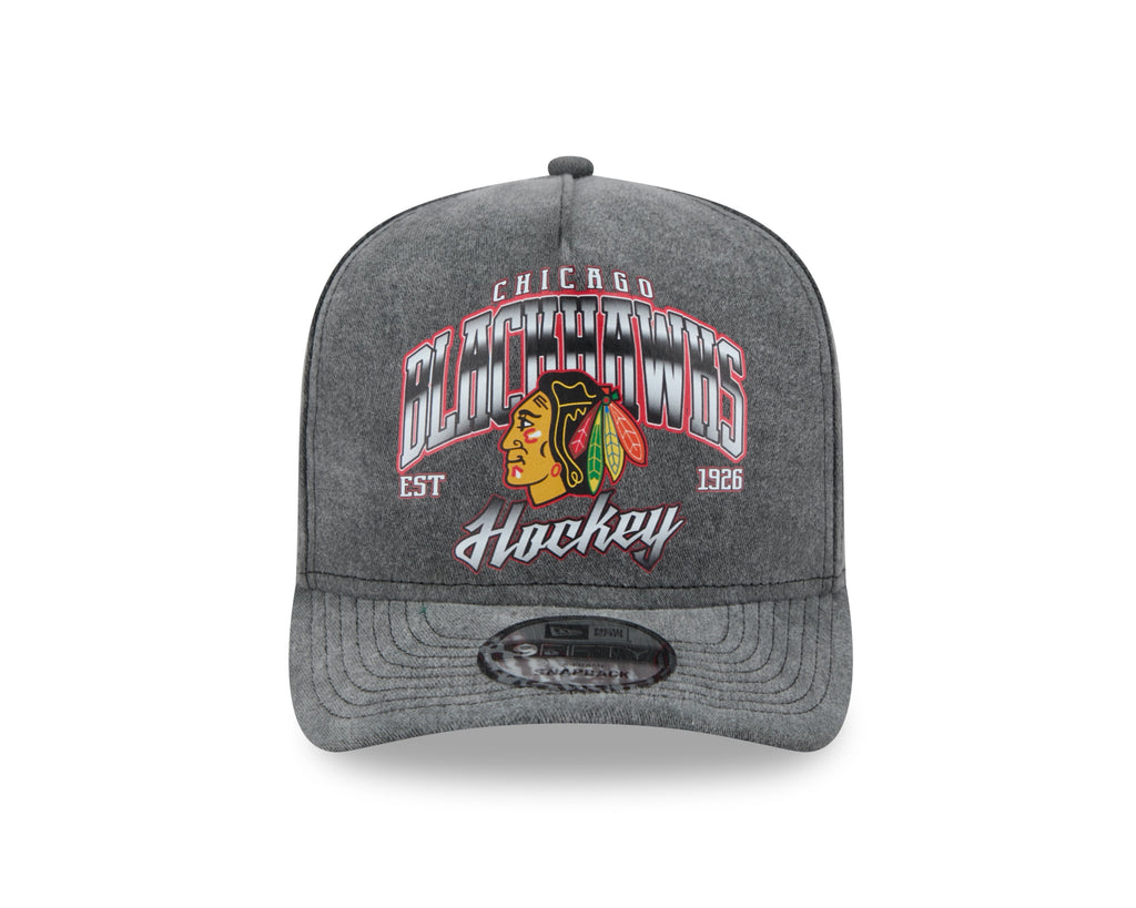 Chicago Blackhawks New Era Gray Washed 9FIFTY A-Frame Snapback Hat product image 2, provided for visual reference and