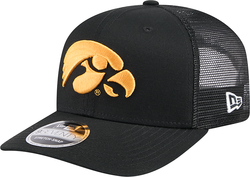 Iowa Hawkeyes New Era Black New Era 9SEVENTY Trucker Hat for Men product image 1, provided for visual reference and product