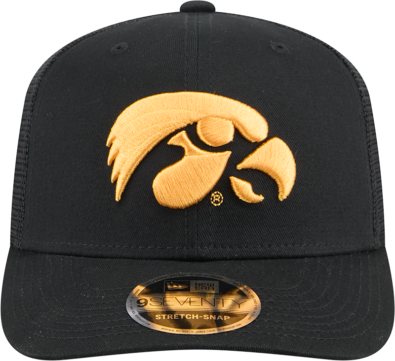 Iowa Hawkeyes New Era Black New Era 9SEVENTY Trucker Hat for Men product image 2, provided for visual reference and product