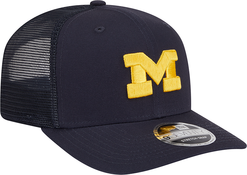 Michigan Wolverines New Era Navy New Era 9SEVENTY Trucker Hat for Men product image 3, provided for visual reference and