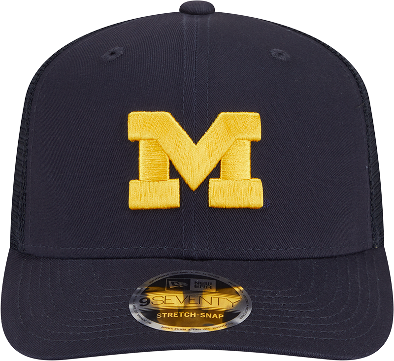 Michigan Wolverines New Era Navy New Era 9SEVENTY Trucker Hat for Men product image 2, provided for visual reference and