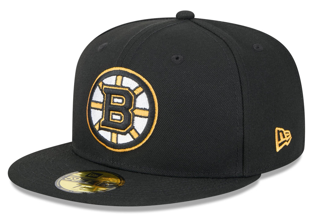 Boston Bruins Black Basic New Era 59FIFTY Fitted Hat product image 1, provided for visual reference and product detail review
