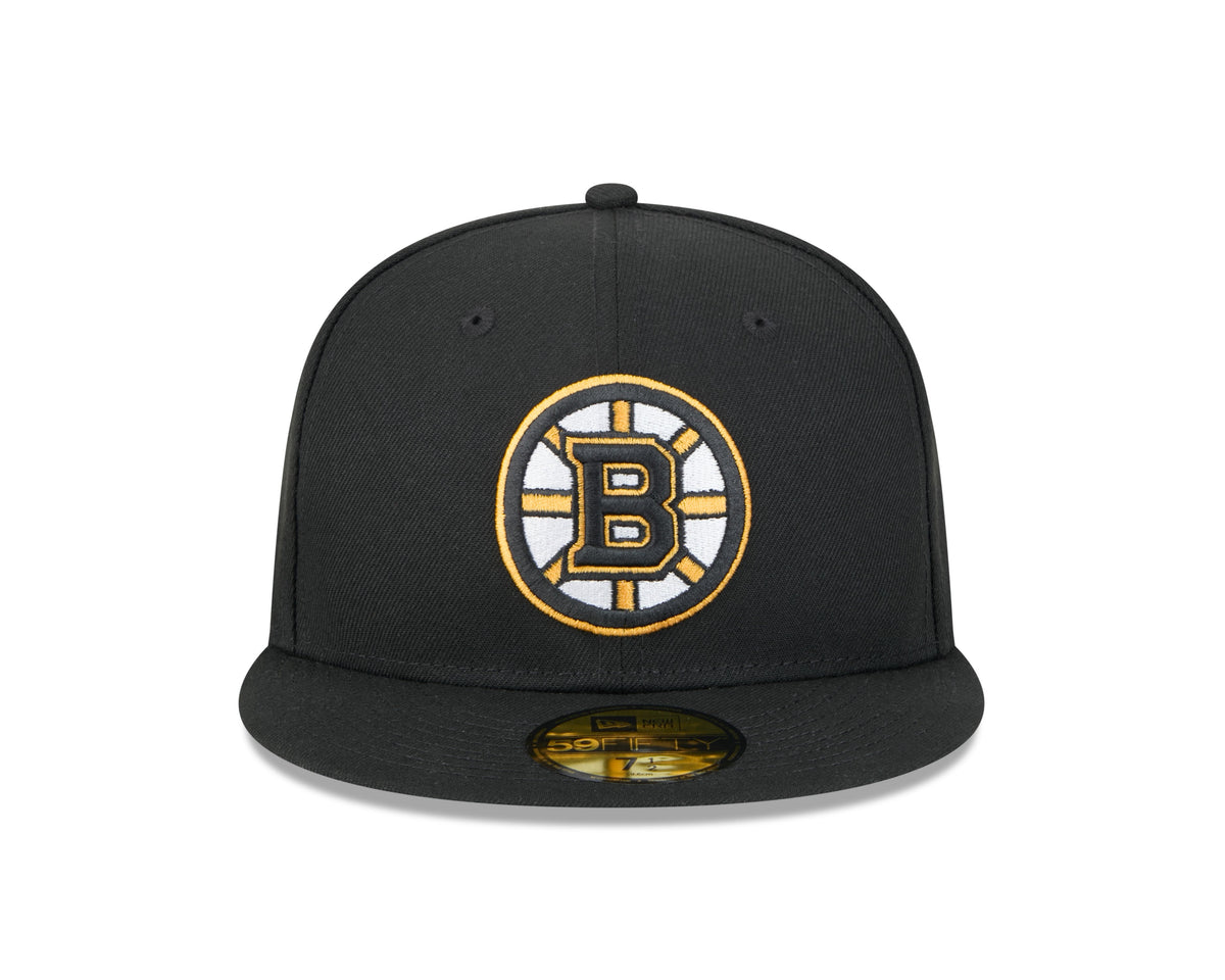 Boston Bruins Black Basic New Era 59FIFTY Fitted Hat product image 2, provided for visual reference and product detail review